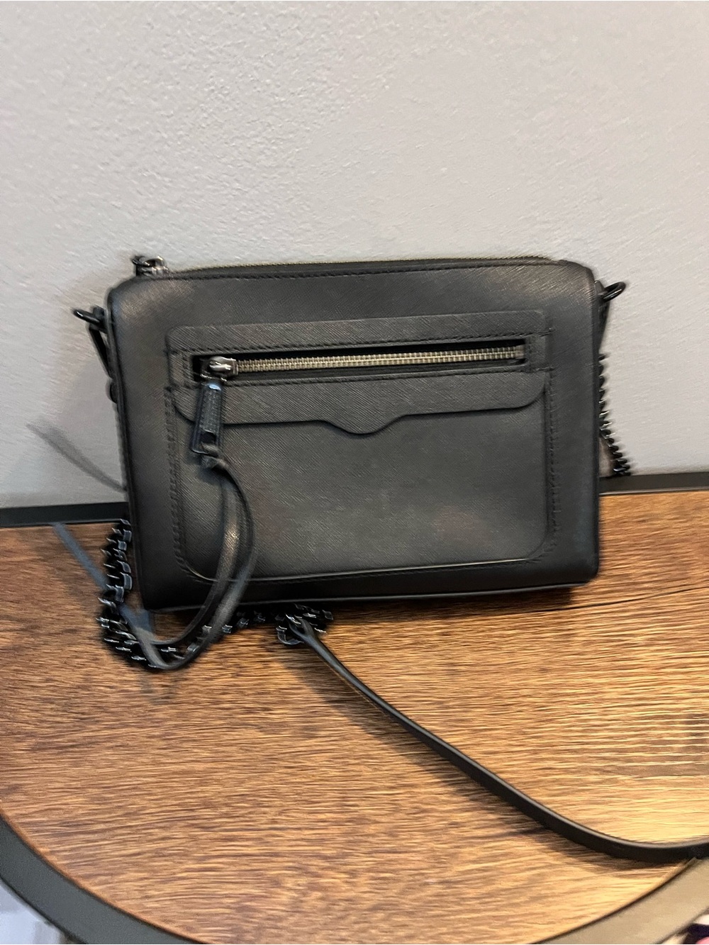 Rebecca Minkoff Black Leather Crossbody Bag with Chain Strap